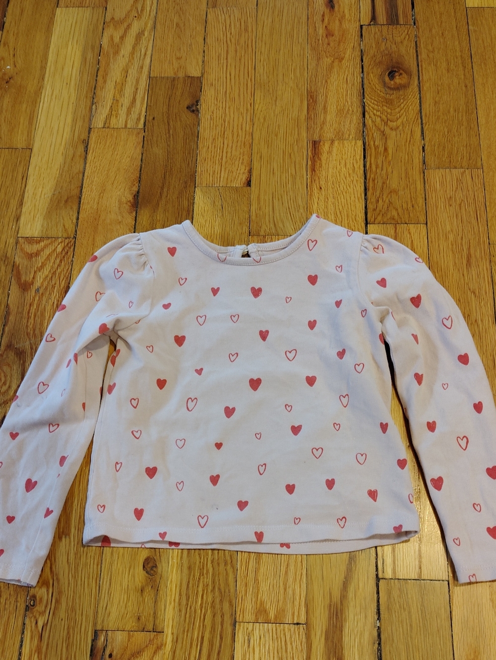 Girls' Light Pink Long Sleeve Heart Print Tee